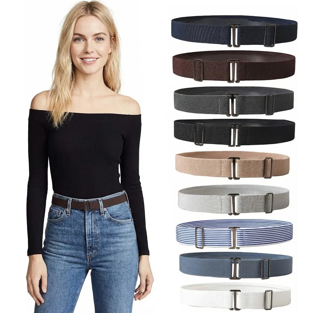 Women's Adjustable Elastic Stretch Belts Invisible Non-Slip Stretch Band Web Belt Waist Belts for Jeans Pants Dress Casual Belts