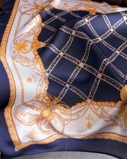 Blue Classic Chain Print Square Silk Scarf Women Casual Elegant Thin Kerchief 70cm Neck Women Windproof Head Wrap Hair Scarves