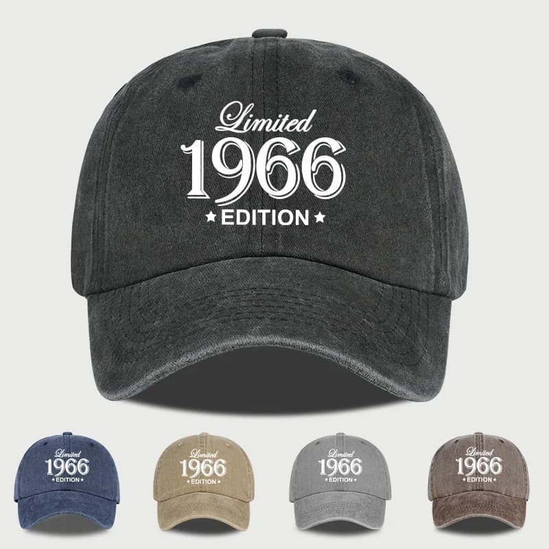 "Limited 1966 Edition" Print Washed Baseball Cap Adjustable Unisex Vintage Birthday Sun Hat