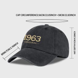 Retro 1963 Original Printed Washed Baseball Cap - Adjustable, Outdoor, Casual, Unisex, Dad Cap - Father's Day Gift