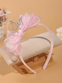 Fashionable and Simple Children's Crown Hairband - Glowing Blue Tulle Bow Hairband - Girls' Stage Performance / Formal Dress Accessory