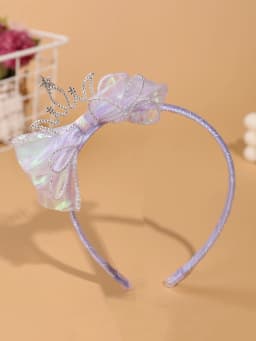 Fashionable and Simple Children's Crown Hairband - Glowing Blue Tulle Bow Hairband - Girls' Stage Performance / Formal Dress Accessory