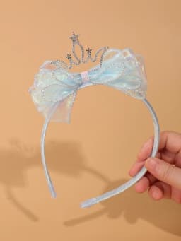 Fashionable and Simple Children's Crown Hairband - Glowing Blue Tulle Bow Hairband - Girls' Stage Performance / Formal Dress Accessory