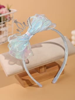 Fashionable and Simple Children's Crown Hairband - Glowing Blue Tulle Bow Hairband - Girls' Stage Performance / Formal Dress Accessory