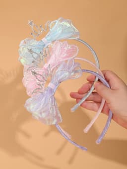 Fashionable and Simple Children's Crown Hairband - Glowing Blue Tulle Bow Hairband - Girls' Stage Performance / Formal Dress Accessory