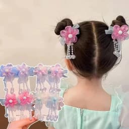 2Pcs Children's Hanfu Headdress Flower Tassel Ancient Style Clip Hair Accessories Chinese Style Little Girl Tassel Girl Hairpin