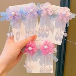 2Pcs Children's Hanfu Headdress Flower Tassel Ancient Style Clip Hair Accessories Chinese Style Little Girl Tassel Girl Hairpin