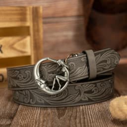 Fashionable Retro Peacock Tail Pattern PU Leather Belt Moon Girl Buckle Unisex Waist Belt Stylish Pressed Flower Design Belt