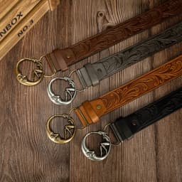 Fashionable Retro Peacock Tail Pattern PU Leather Belt Moon Girl Buckle Unisex Waist Belt Stylish Pressed Flower Design Belt