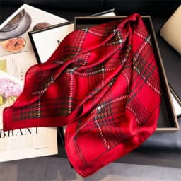 Women Square Scarf Silk Feeling Neckerchief Plaid Print Foulard Hairband Lady Ribbon Spring New Shawls Wraps