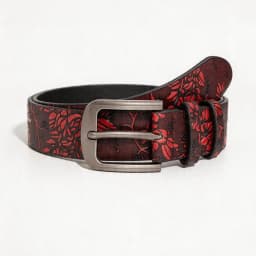 1pc women's vintage burgundy floral embossed belt, a versatile belt for dresses and jeans, suitable for everyday commuting