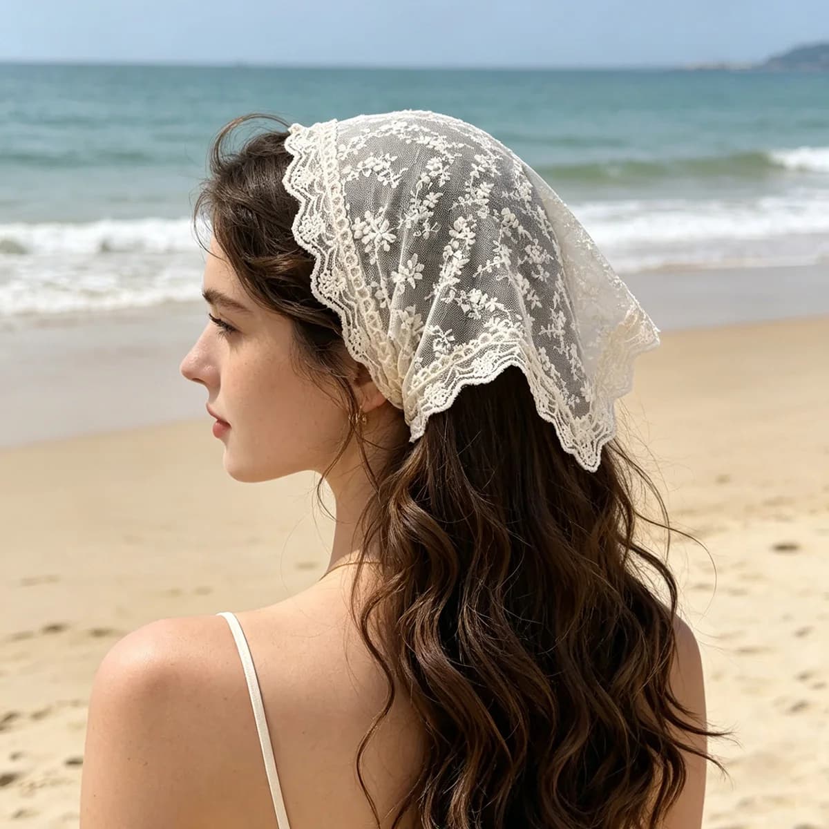 AWAYTR Korean Triangle Headband Short Skirt Butt Curtain Headscarf Lace Trim Small Apron Knitting Headband Stacked Women