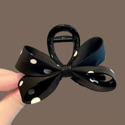 A Fabric Hair Clip with Black and White Polka Dots, New Exquisite Bowknot Shark Clip for Women, Suitable for Dates and Everyday Outfits