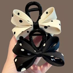 A Fabric Hair Clip with Black and White Polka Dots, New Exquisite Bowknot Shark Clip for Women, Suitable for Dates and Everyday Outfits