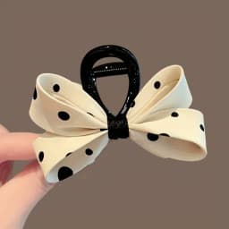 A Fabric Hair Clip with Black and White Polka Dots, New Exquisite Bowknot Shark Clip for Women, Suitable for Dates and Everyday Outfits