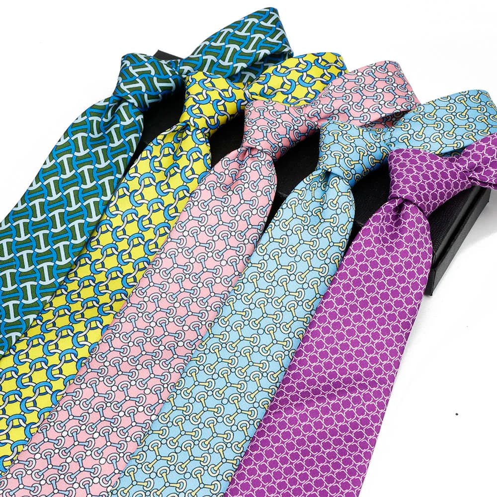 Soft Men's Imitation Silk 52 Colorful 8cm Lines Geometric Patterns Leisure Tie Business Party Gentleman Necktie Accessories Gift