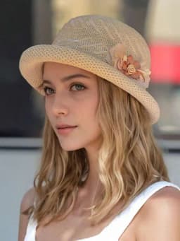 Women's Elegant Retro 3D Floral Decor Rolled Brim Straw Hat Lightweight Hollow Crochet Bucket Hat Sun Protection Hat