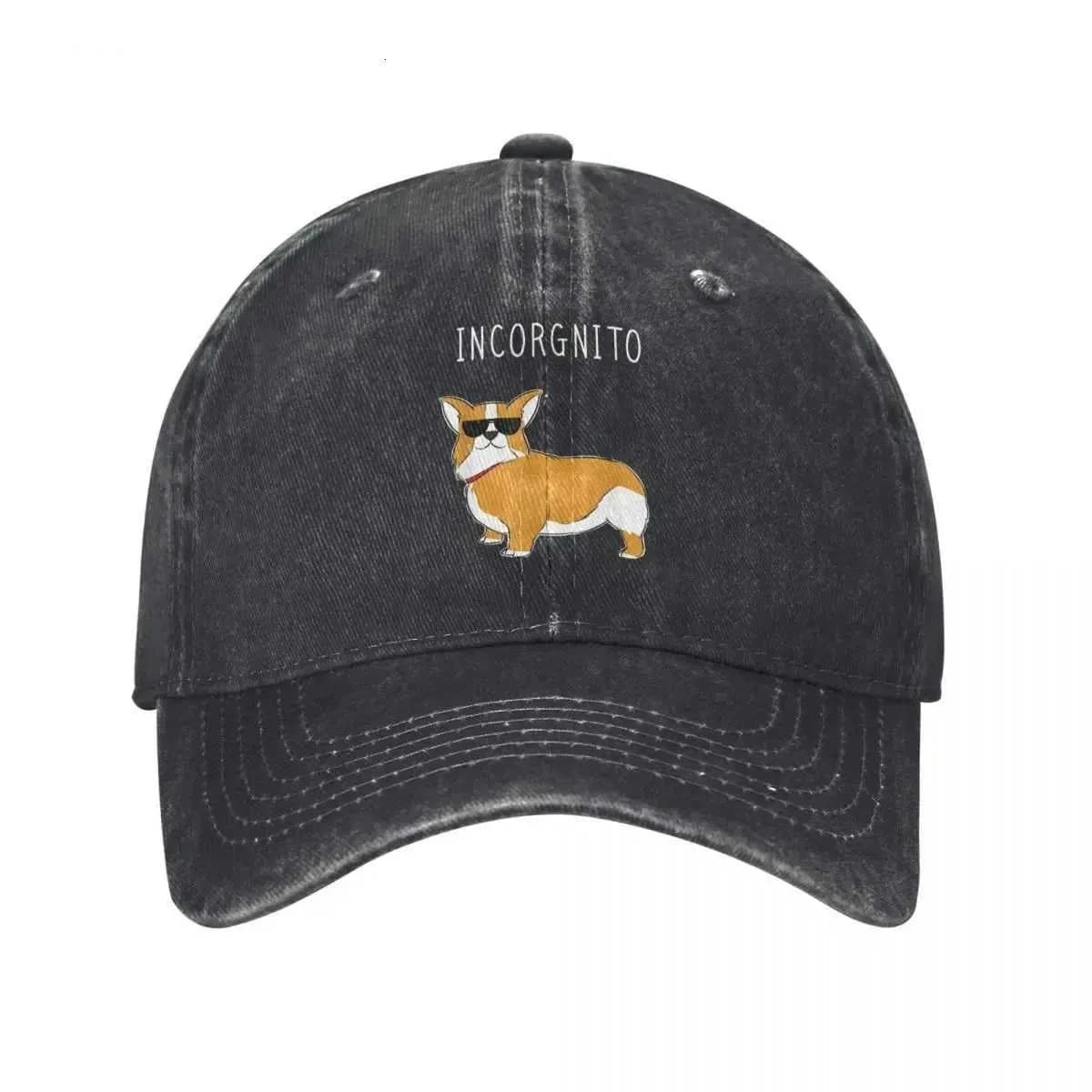 Incorgnito Corgi Dog Pun Washed Denim Baseball Cap Adjustable Unisex Casual Outdoor Hat