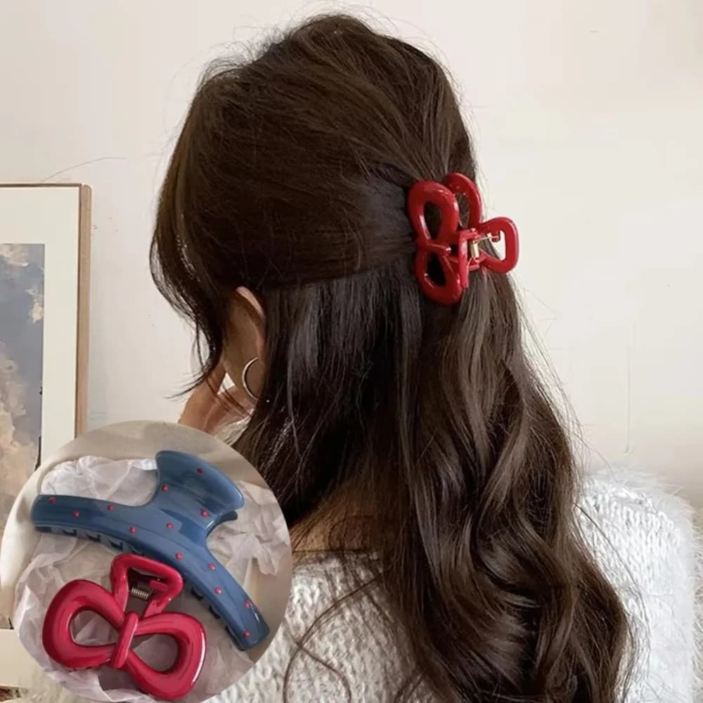 1/2pcs Vintage Elegant Polka Dot Red Bow Hair Clip Shark Claw Clamp Hairpin Barrette Korean Hair Headwear Accessories for Women
