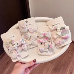 5pcs/set Coquette Princess Fabric Bow Flower Cherry Rabbit Hair Clips Set No Slip No Hurt Barrettes for Baby Girls Toddler Kids