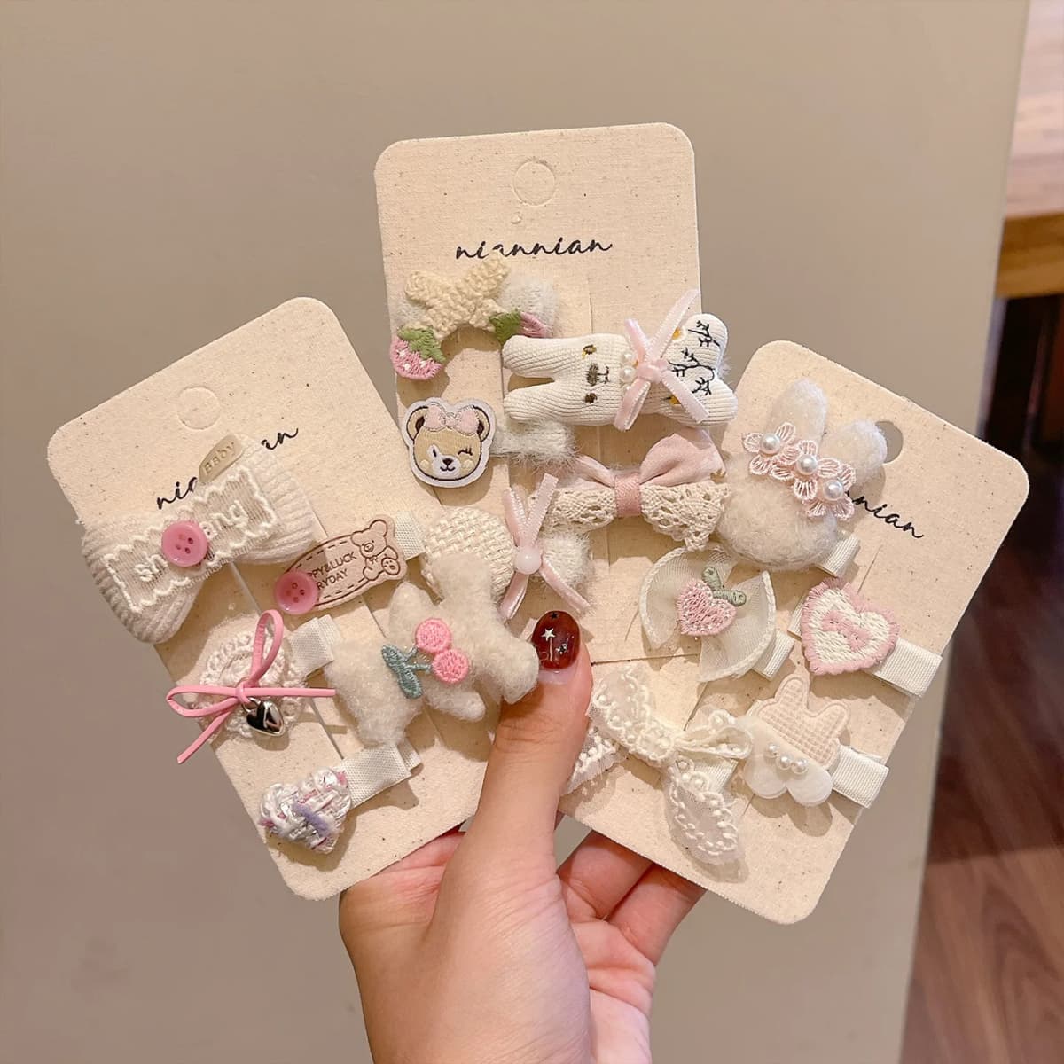 5pcs/set Coquette Princess Fabric Bow Flower Cherry Rabbit Hair Clips Set No Slip No Hurt Barrettes for Baby Girls Toddler Kids