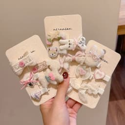 5pcs/set Coquette Princess Fabric Bow Flower Cherry Rabbit Hair Clips Set No Slip No Hurt Barrettes for Baby Girls Toddler Kids