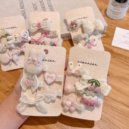 5pcs/set Coquette Princess Fabric Bow Flower Cherry Rabbit Hair Clips Set No Slip No Hurt Barrettes for Baby Girls Toddler Kids