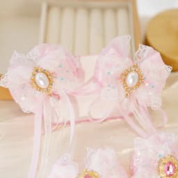 Girls Sweet Pink Lace Bow Hair Accessories Pearl Rhinestone Lolita Hair Ornaments Ancient Style Fairy Long Ribbon Hair Clips