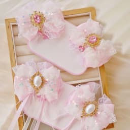 Girls Sweet Pink Lace Bow Hair Accessories Pearl Rhinestone Lolita Hair Ornaments Ancient Style Fairy Long Ribbon Hair Clips