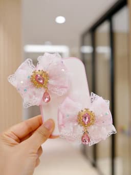 Girls Sweet Pink Lace Bow Hair Accessories Pearl Rhinestone Lolita Hair Ornaments Ancient Style Fairy Long Ribbon Hair Clips