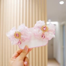 Girls Sweet Pink Lace Bow Hair Accessories Pearl Rhinestone Lolita Hair Ornaments Ancient Style Fairy Long Ribbon Hair Clips
