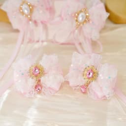 Girls Sweet Pink Lace Bow Hair Accessories Pearl Rhinestone Lolita Hair Ornaments Ancient Style Fairy Long Ribbon Hair Clips