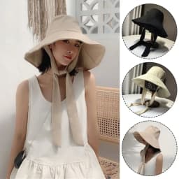 Fashion Tie Design Fisherman Hat Big Brim Foldable Sun Hat Cotton Linen Bucket Hat Outdoor Activities