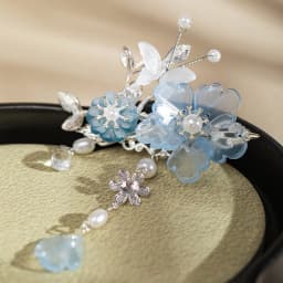 2pcs Romantic Blue Peony Hair Clips Vintage Hairpin Hair Accessories Flower Hanfu Headdress Tassel Pearl Barrettes Hair Jewelry