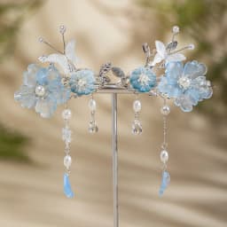 2pcs Romantic Blue Peony Hair Clips Vintage Hairpin Hair Accessories Flower Hanfu Headdress Tassel Pearl Barrettes Hair Jewelry