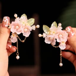 2pcs Romantic Blue Peony Hair Clips Vintage Hairpin Hair Accessories Flower Hanfu Headdress Tassel Pearl Barrettes Hair Jewelry