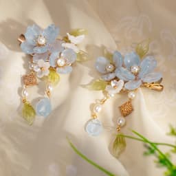 2pcs Romantic Blue Peony Hair Clips Vintage Hairpin Hair Accessories Flower Hanfu Headdress Tassel Pearl Barrettes Hair Jewelry