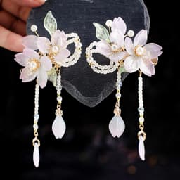 2pcs Romantic Blue Peony Hair Clips Vintage Hairpin Hair Accessories Flower Hanfu Headdress Tassel Pearl Barrettes Hair Jewelry