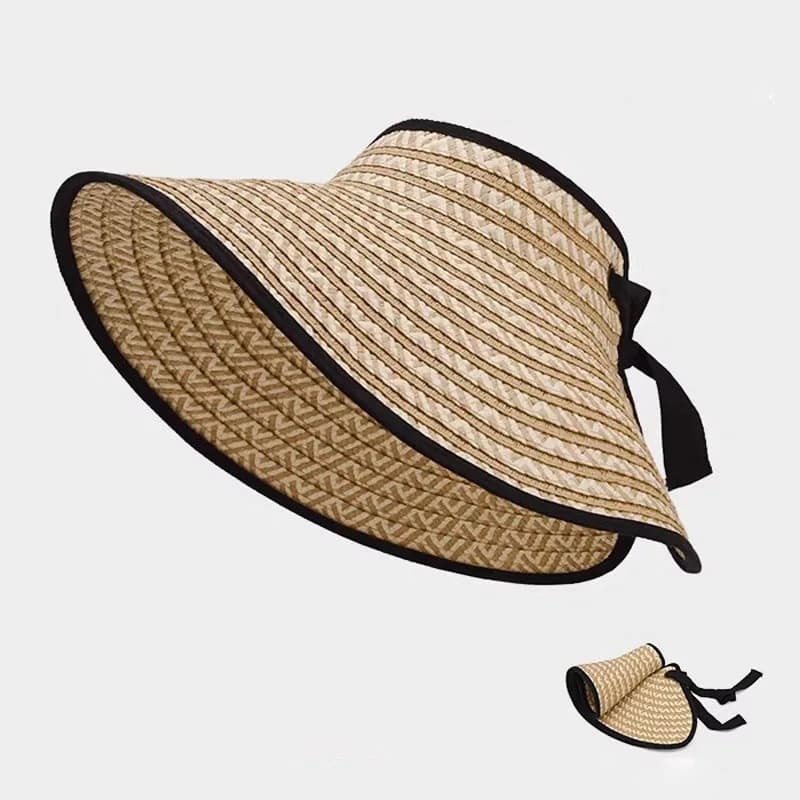 Spring Summer Visors Straw Hat for Women Foldable Wide Large Brim Beach UV-Resistant Hats