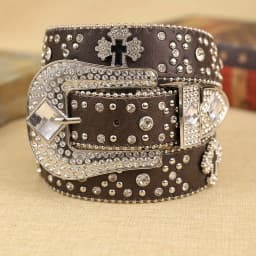 1 Piece Women's PU Coffee Metal Accessory Rhinestone Cross Chain Buckle Waistband Fashion Trendy Bohemian Style Belt Suitable Fo