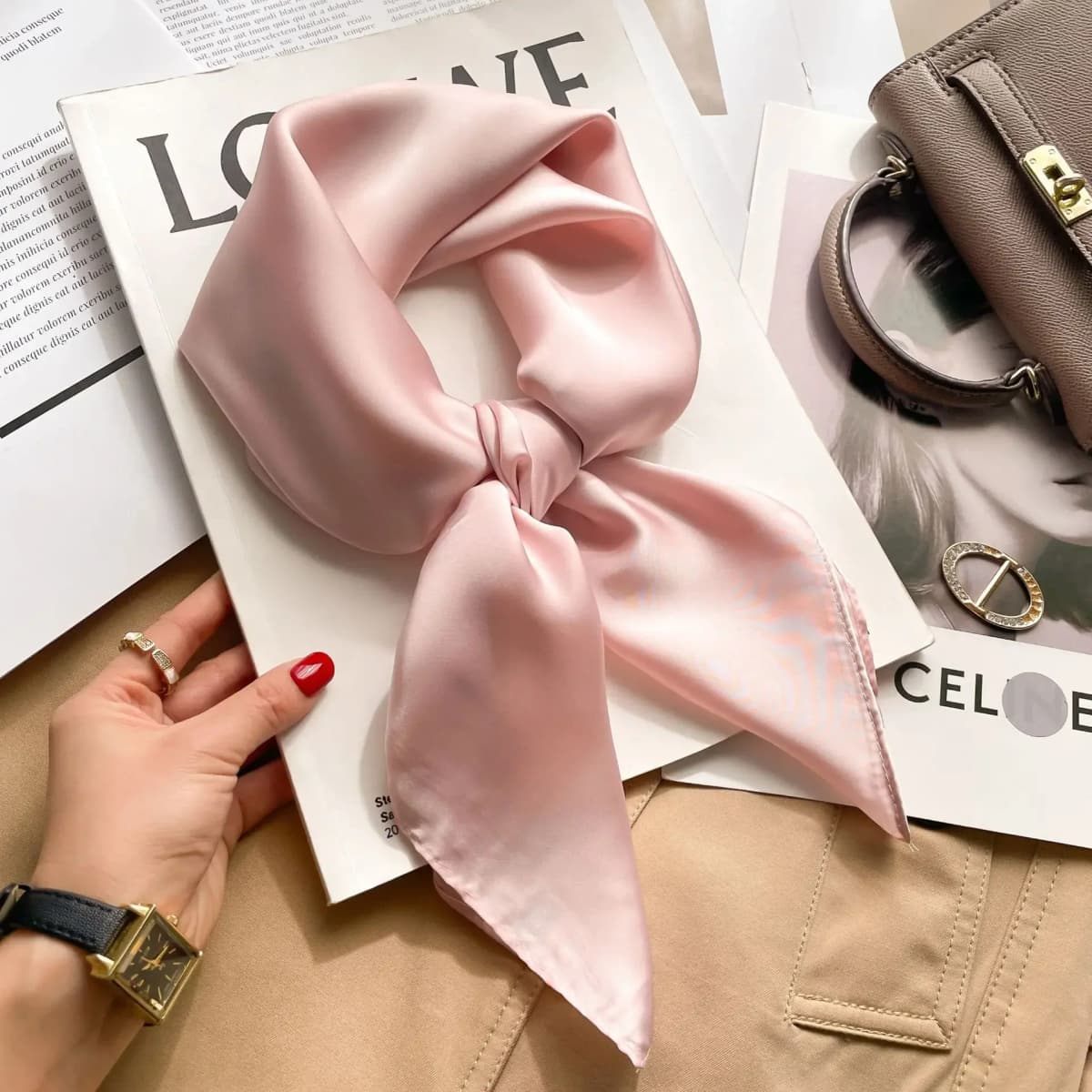 70cm Solid Colors Neckerchief Hijab Scarf For Women Silk Satin Headband Hair Scarves Female Square Shawls Head Scarfs For Ladies