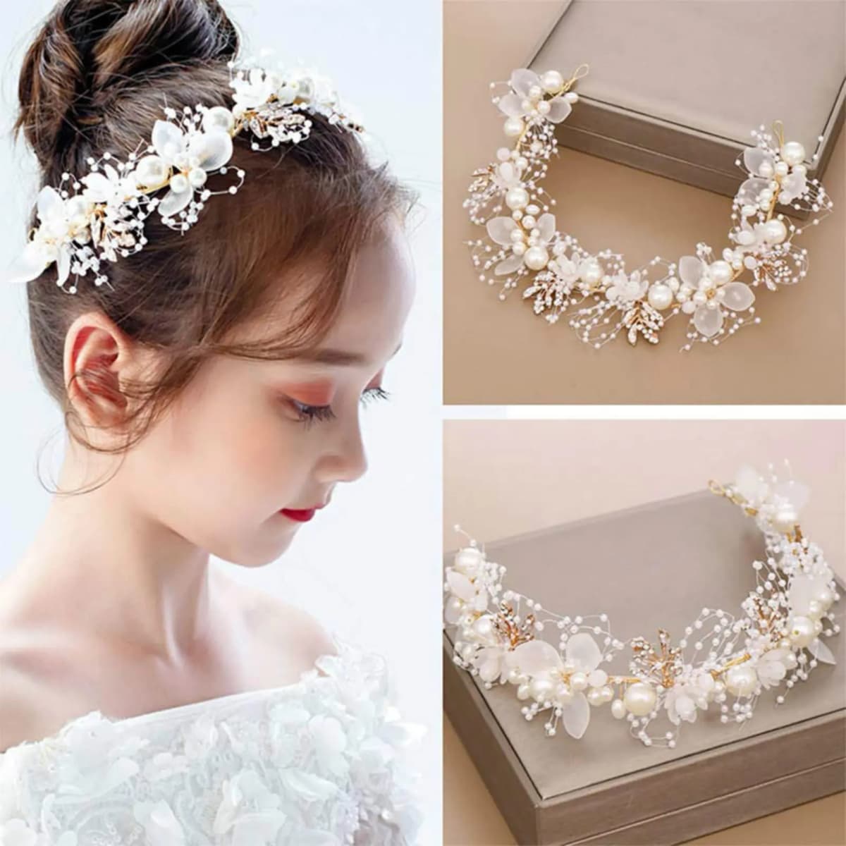 Pearl Flower Headband Bridal Headdress Girls Wedding Crown Fashion Headdress Tiaras Crowns Crystal Headpiece Hair Accessories