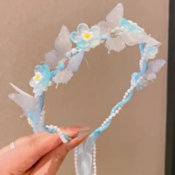 Floral Wreath Headband for Kids Pearl Streamer 2026 New Style Butterfly Braid Hair Accessories Non Slip Soft Cute Toddler Girls