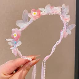 Floral Wreath Headband for Kids Pearl Streamer 2026 New Style Butterfly Braid Hair Accessories Non Slip Soft Cute Toddler Girls