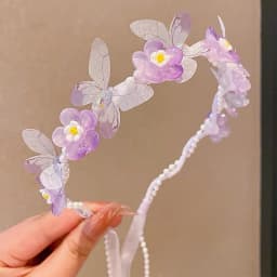 Floral Wreath Headband for Kids Pearl Streamer 2026 New Style Butterfly Braid Hair Accessories Non Slip Soft Cute Toddler Girls