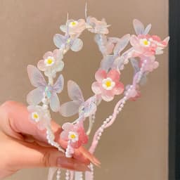 Floral Wreath Headband for Kids Pearl Streamer 2026 New Style Butterfly Braid Hair Accessories Non Slip Soft Cute Toddler Girls