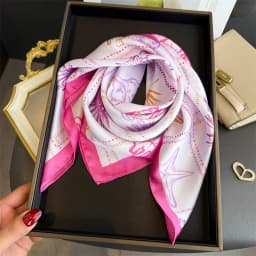 Blue Print Silk Square Scarf Women Luxury Soft Satin Shawl Hijab Neckerchief Female Hair Ribbon Headband Fashion Wrap Bandana