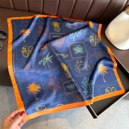 Blue Print Silk Square Scarf Women Luxury Soft Satin Shawl Hijab Neckerchief Female Hair Ribbon Headband Fashion Wrap Bandana