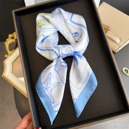 Blue Print Silk Square Scarf Women Luxury Soft Satin Shawl Hijab Neckerchief Female Hair Ribbon Headband Fashion Wrap Bandana