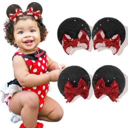 4Pcs Sequin Mouse Ears Hair Clips Glitter Hair Bows Cute Mice Ears Hair Clip Barrettes for Women Girls Hair Accessories for Part